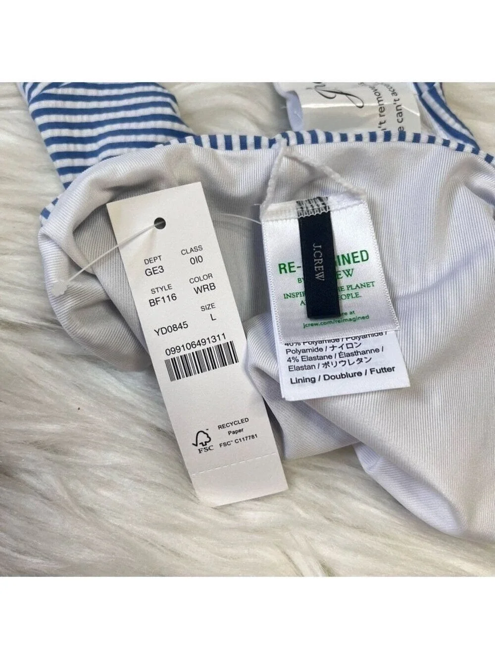 J Crew Blue White Striped Bikini Bottoms Large